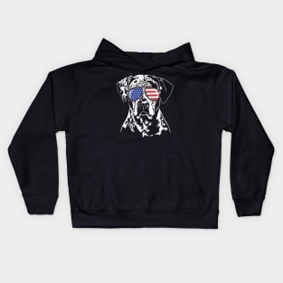 Patriotic Catahoula Leopard Dog with American Flag sunglasses Kids Hoodie